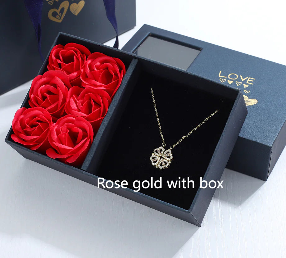 Four-Leaf Clover & Heart Necklace Gift Set - Dainty Gold Jewelry