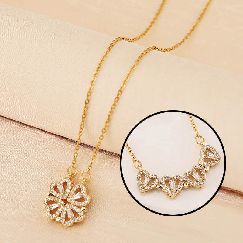 Four-Leaf Clover & Heart Necklace Gift Set - Dainty Gold Jewelry